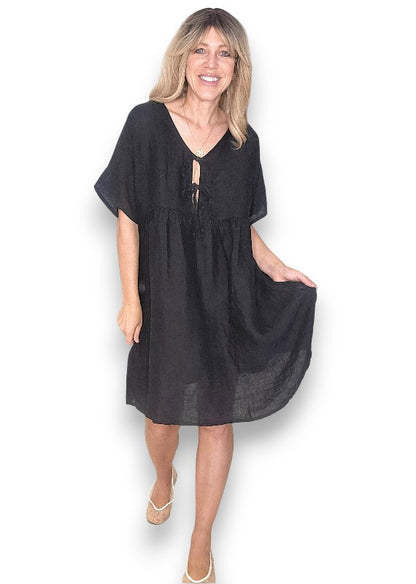 Black Deux Ribbon Babydoll Dress