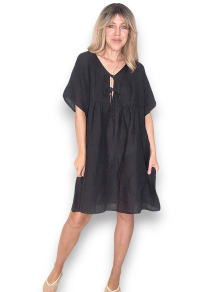 Black Deux Ribbon Babydoll Dress