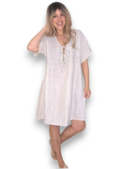 Beige Deux Ribbon Babydoll Dress