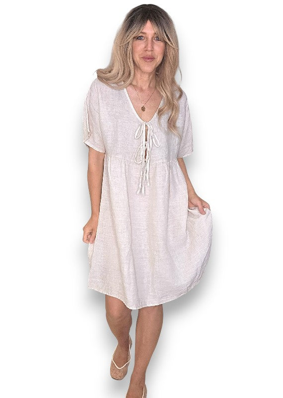 Beige Deux Ribbon Babydoll Dress
