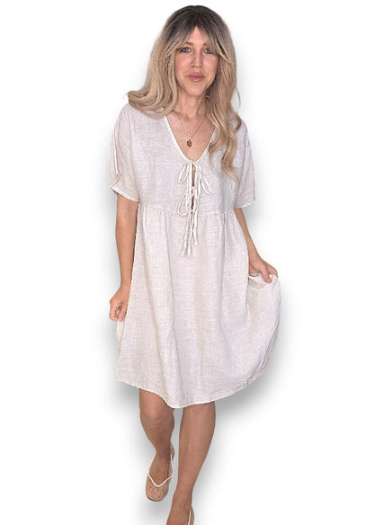 Beige Deux Ribbon Babydoll Dress