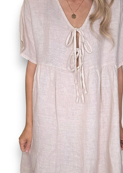 Beige Deux Ribbon Babydoll Dress
