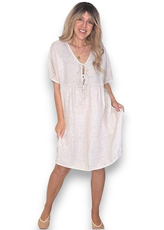 Beige Deux Ribbon Babydoll Dress