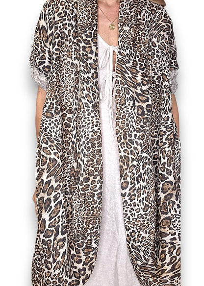 Beige Leopard Linen Cover Up