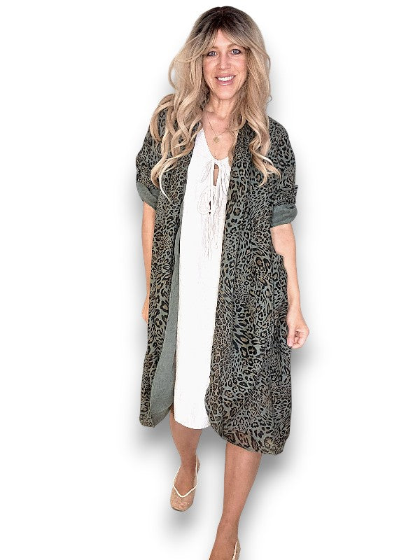 Drk Forest Leopard Linen Cover Up