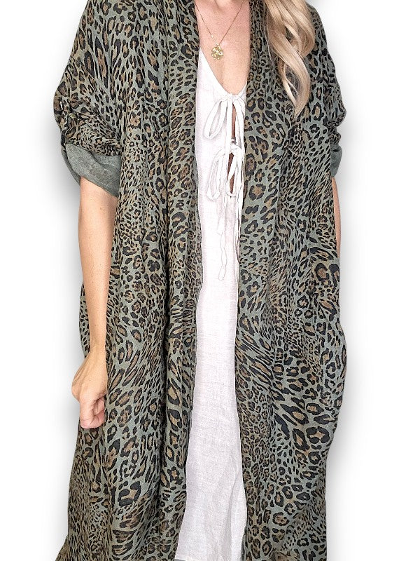 Drk Forest Leopard Linen Cover Up