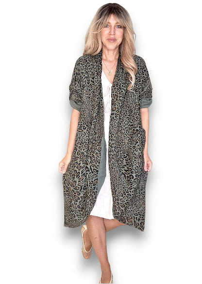 Drk Forest Leopard Linen Cover Up