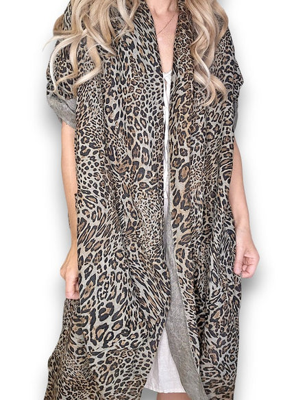 Mocha Leopard Linen Cover Up