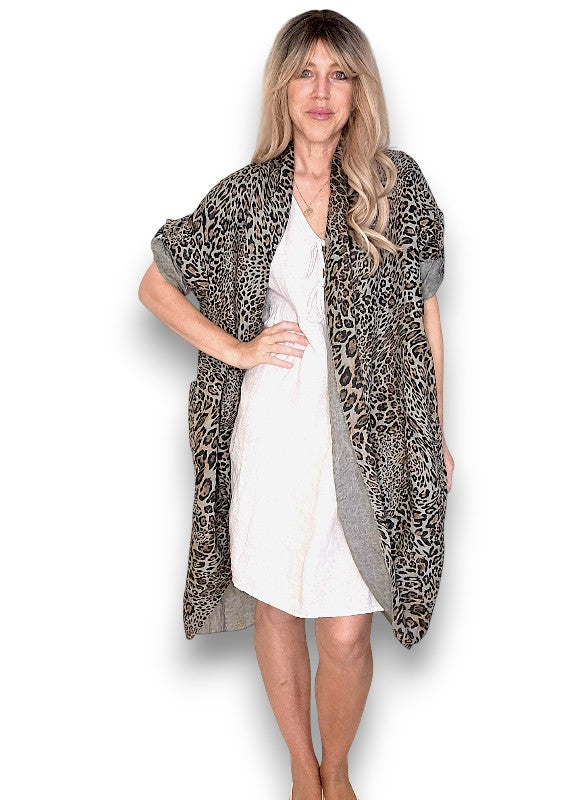 Mocha Leopard Linen Cover Up