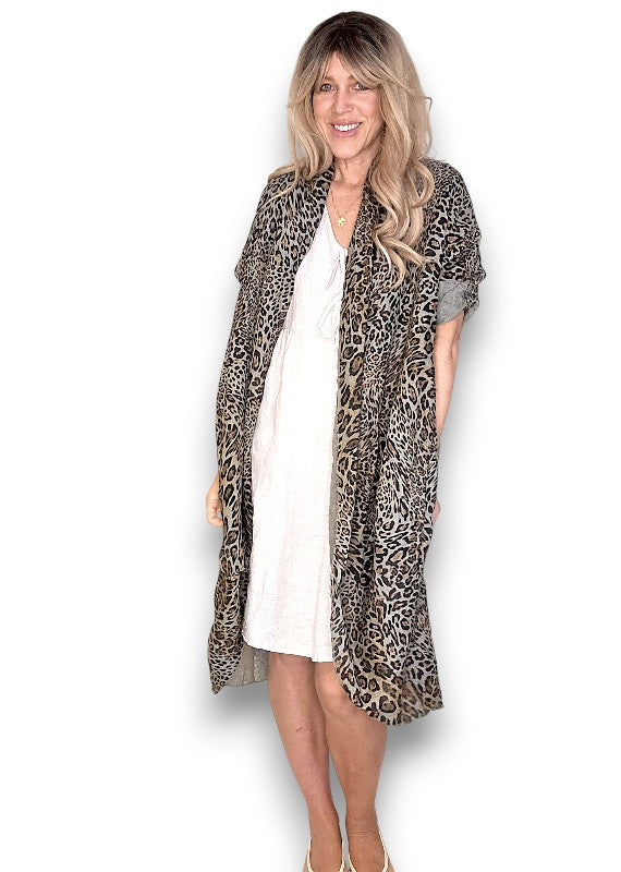 Mocha Leopard Linen Cover Up