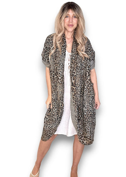 Mocha Leopard Linen Cover Up