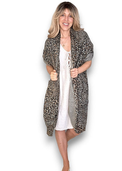 Mocha Leopard Linen Cover Up