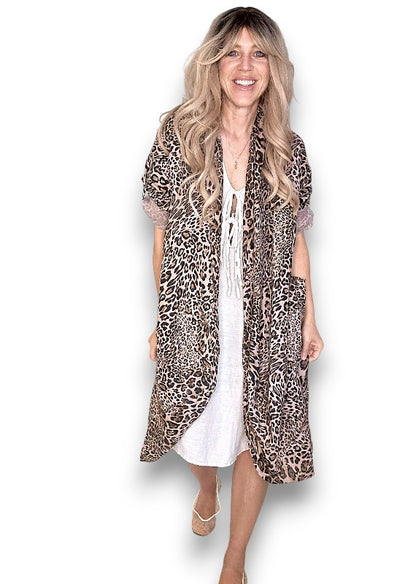 Pink Leopard Linen Cover Up