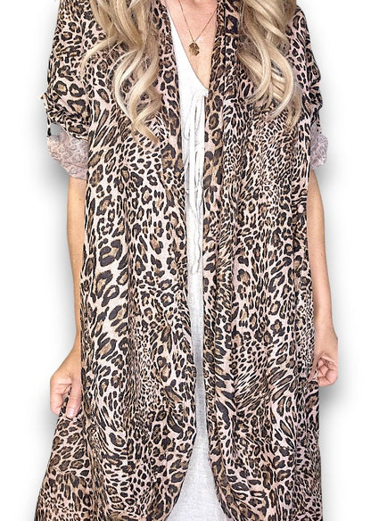 Pink Leopard Linen Cover Up