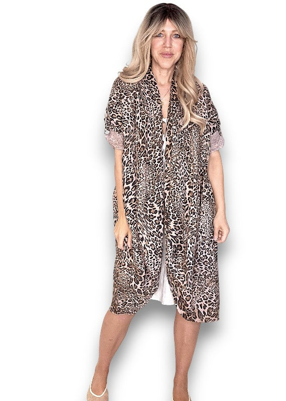 Pink Leopard Linen Cover Up