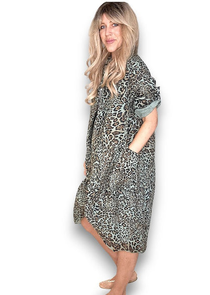 Sage Leopard Linen Cover Up