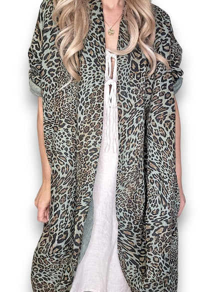 Sage Leopard Linen Cover Up