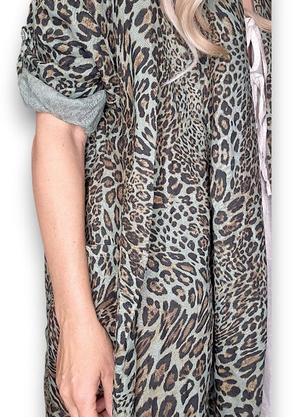 Sage Leopard Linen Cover Up