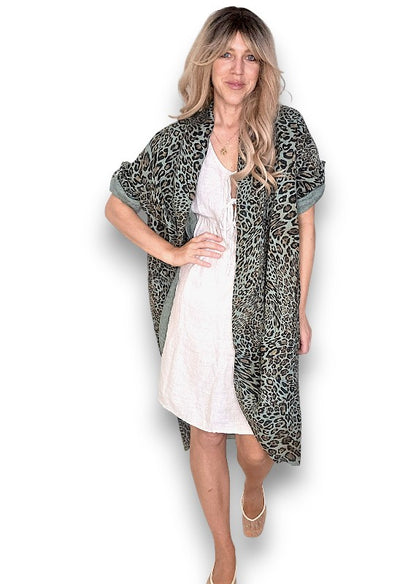 Sage Leopard Linen Cover Up