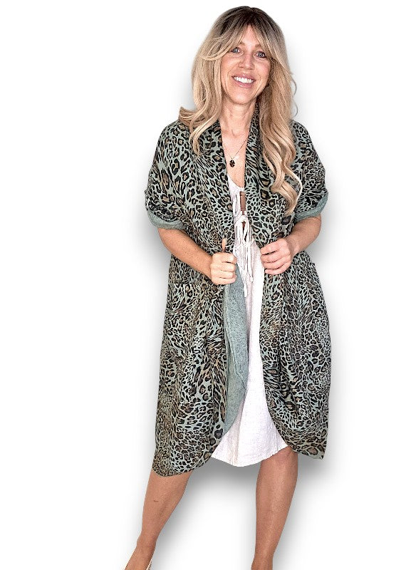 Sage Leopard Linen Cover Up