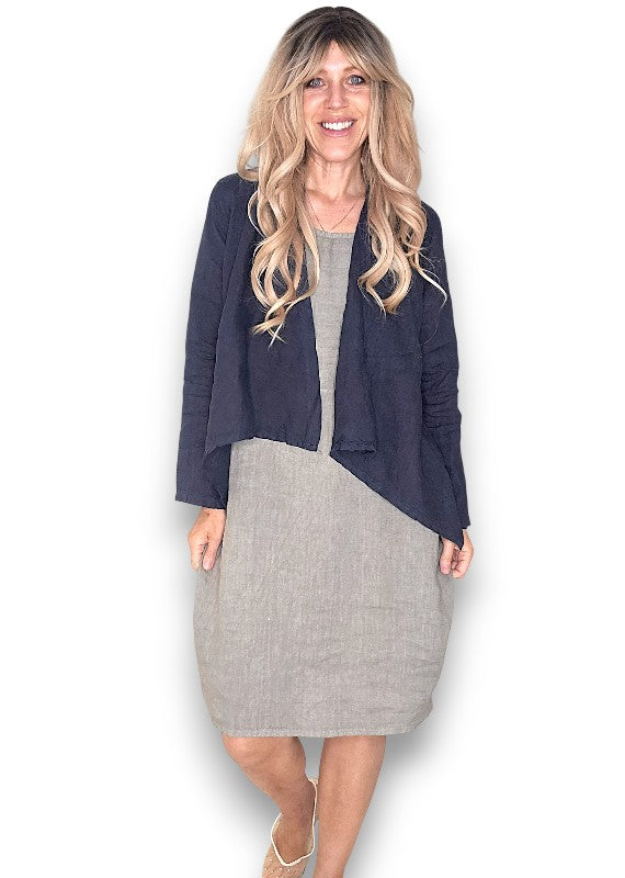 Navy Plain Angled Cover Up Jkt