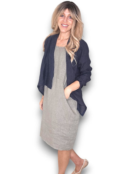 Navy Plain Angled Cover Up Jkt