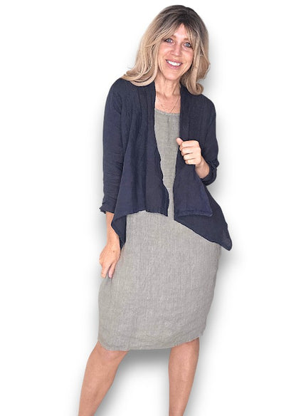 Navy Plain Angled Cover Up Jkt