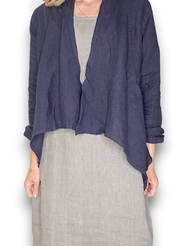 Navy Plain Angled Cover Up Jkt