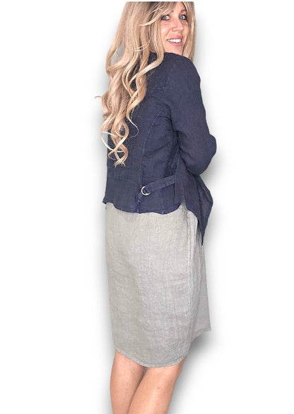 Navy Plain Angled Cover Up Jkt