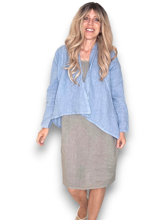 Petrol Plain Angled Cover Up Jkt