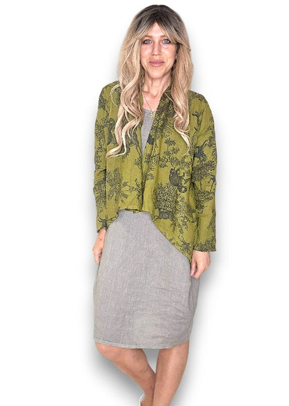 Olive French Toille Angled Cover Up Jkt