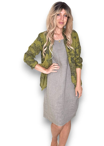 Olive French Toille Angled Cover Up Jkt