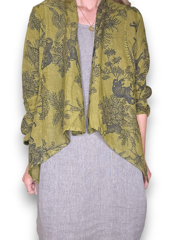 Olive French Toille Angled Cover Up Jkt