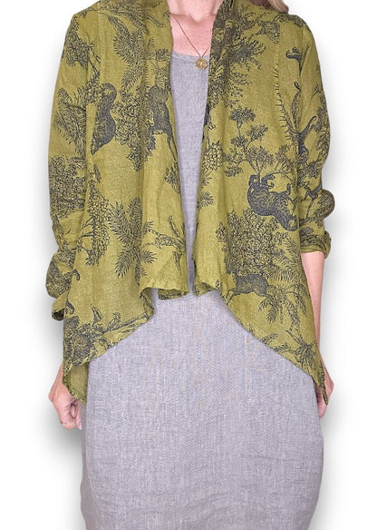 Olive French Toille Angled Cover Up Jkt