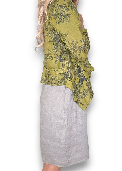 Olive French Toille Angled Cover Up Jkt