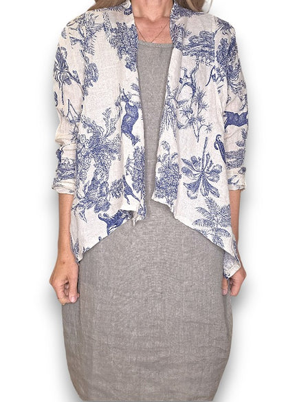 Beige French Toille Angled Cover Up Jkt