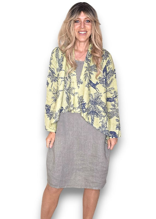 Antique Lime French Toille Angled Cover Up Jkt