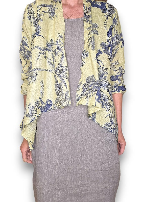 Antique Lime French Toille Angled Cover Up Jkt