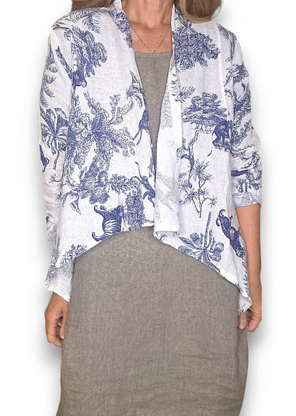 White French Toille Angled Cover Up Jkt