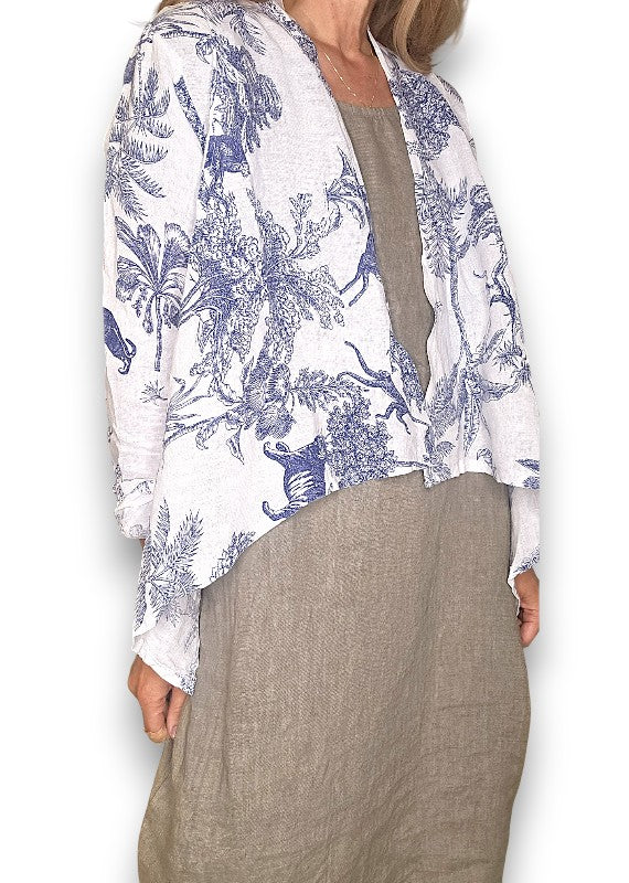 White French Toille Angled Cover Up Jkt