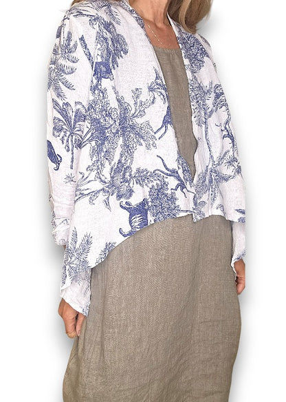 White French Toille Angled Cover Up Jkt