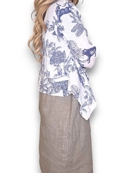 White French Toille Angled Cover Up Jkt