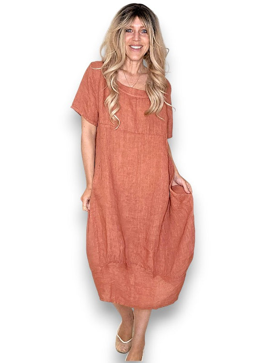 Brick Mid Sleeve Maxi Dress