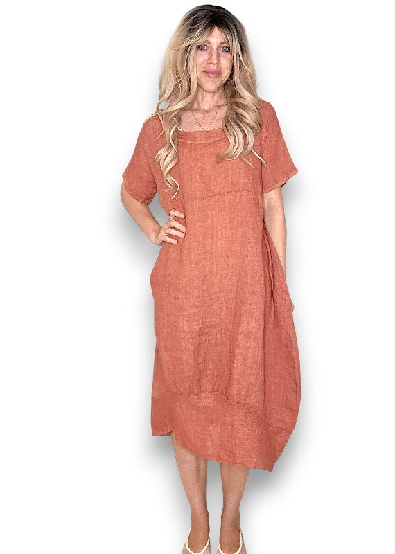 Brick Mid Sleeve Maxi Dress