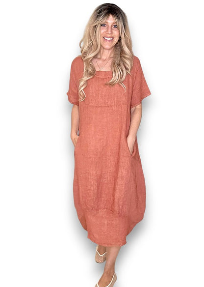 Brick Mid Sleeve Maxi Dress