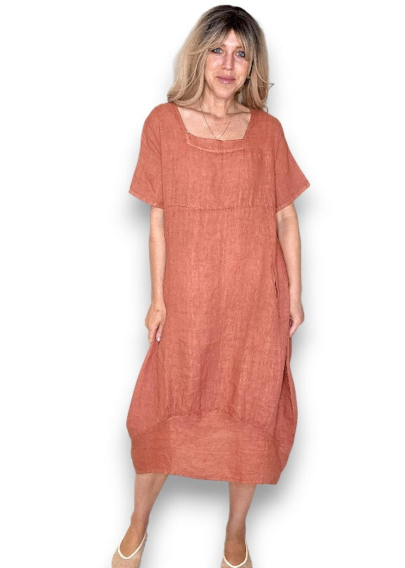 Brick Mid Sleeve Maxi Dress