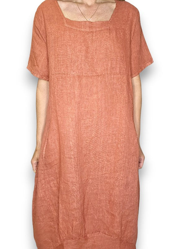 Brick Mid Sleeve Maxi Dress