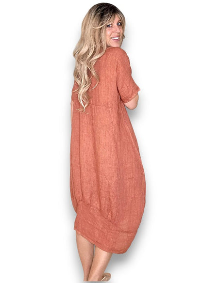 Brick Mid Sleeve Maxi Dress