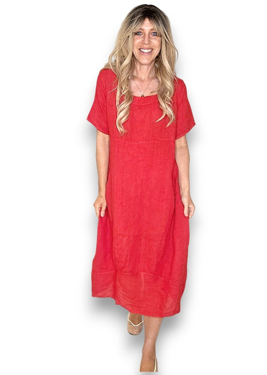 Red Mid Sleeve Maxi Dress