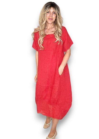 Red Mid Sleeve Maxi Dress
